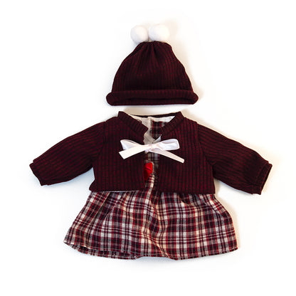 For 15 inch Dolls: Cranberry Plaids, a 3pc Sweater Set for Girl Dolls