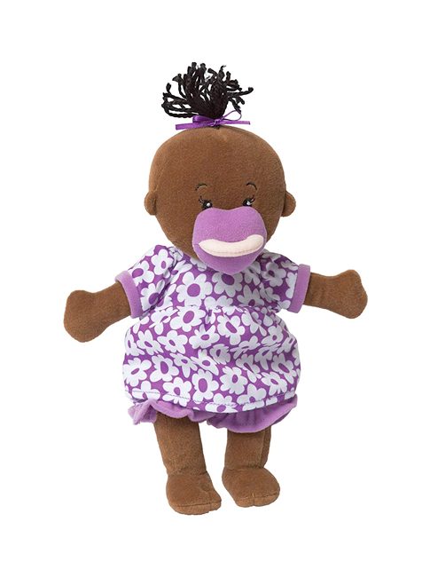 With her magnetic pacifier stuck to her mouth, the black wee baby stella doll from Manhattan Toy